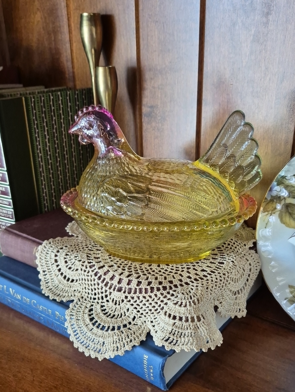 Yellow Glass Hen on Nest Decorative Dish